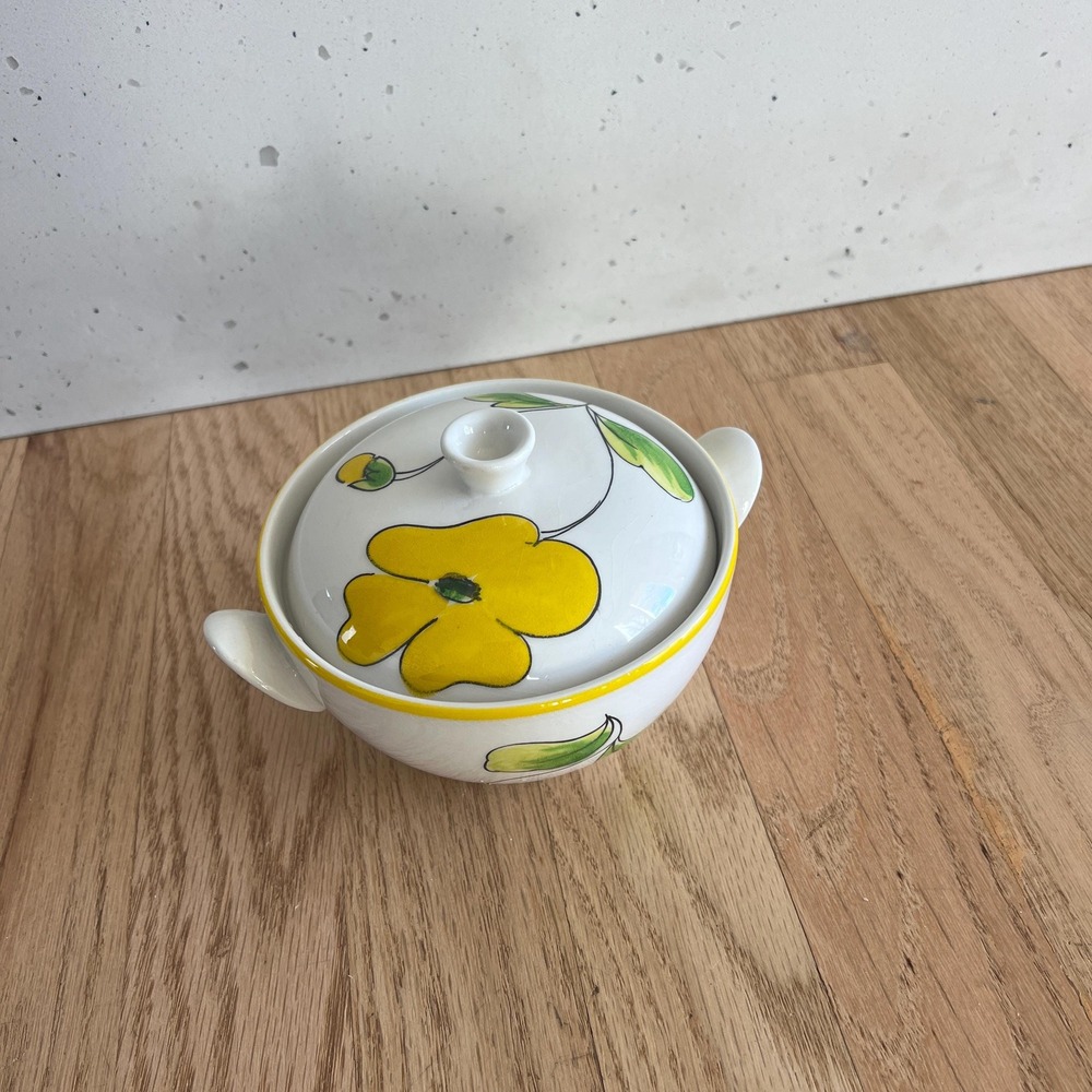 Vintage Mancioli Italy Sugar Bowl Italian Ceramic Floral Lidded Bowl Mid Century - Picture 2 of 10